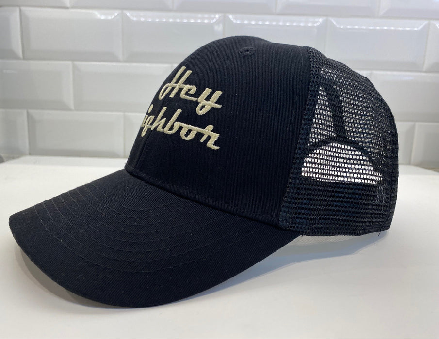 Hey Neighbor Embroidered Six Panel Snap Back Retro Trucker Cap