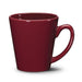Closeup product image of burgundy ceramic mug with handle against a white background