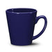 Closeup product image of blue ceramic mug with handle against a white background