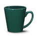 Closeup product image of green ceramic mug with handle against a white background
