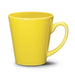 Closeup product image of yellow ceramic mug with handle against a white background