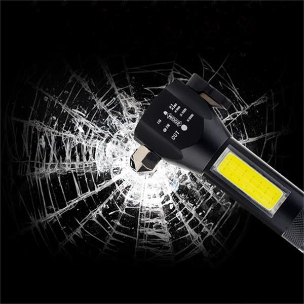 LED Rechargeable Flashlight with Emergency Hammer