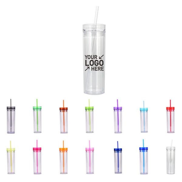 Plastic Tumbler with Straw - 16oz