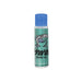 Closeup product image of a bottle of hand sanitizer against a white background with a blue plastic cap and an aqua label with a drawing of a shark holding a surfboard