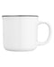 Closeup side view of a black ceramic mug with handle against a white background