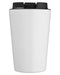 Closeup product image of white tumbler with a black lid 
