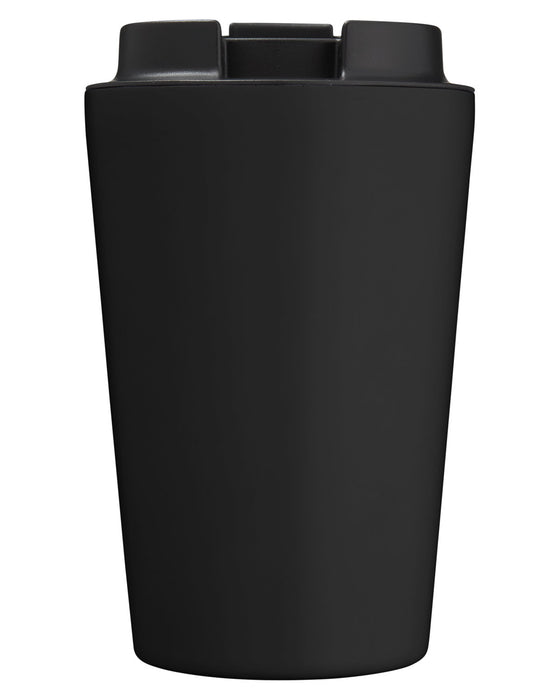 Closeup product image of black tumbler with a black lid 