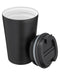 Closeup product image of black tumbler with a black lid 